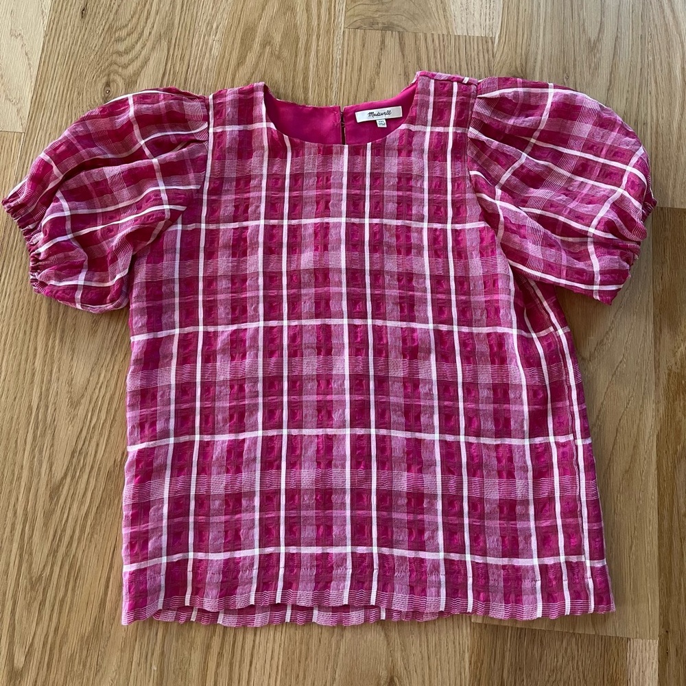 NWT Madewell plaid puff sleeve top